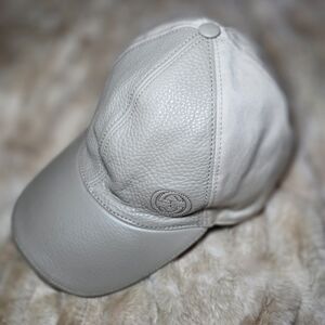 Gucci Beige Leather Baseball Cap | Made in Italy | Adjustable | Size M
